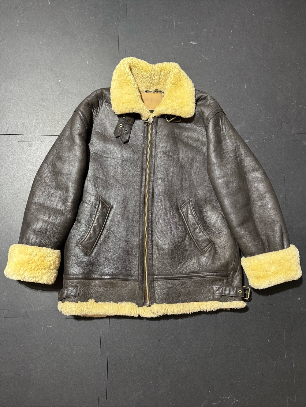 Vintage Type B-3 Leather 100% Sheep Shearling Aviator Flight Jacket — Dark Brown